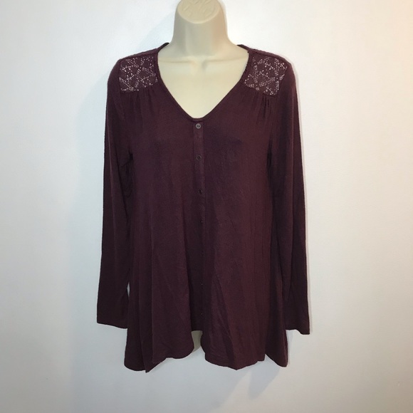 NEW Knox Rose Maroon Long Sleeve Knit Shirt Sweater Buttons XS Extra Small - Picture 1 of 7